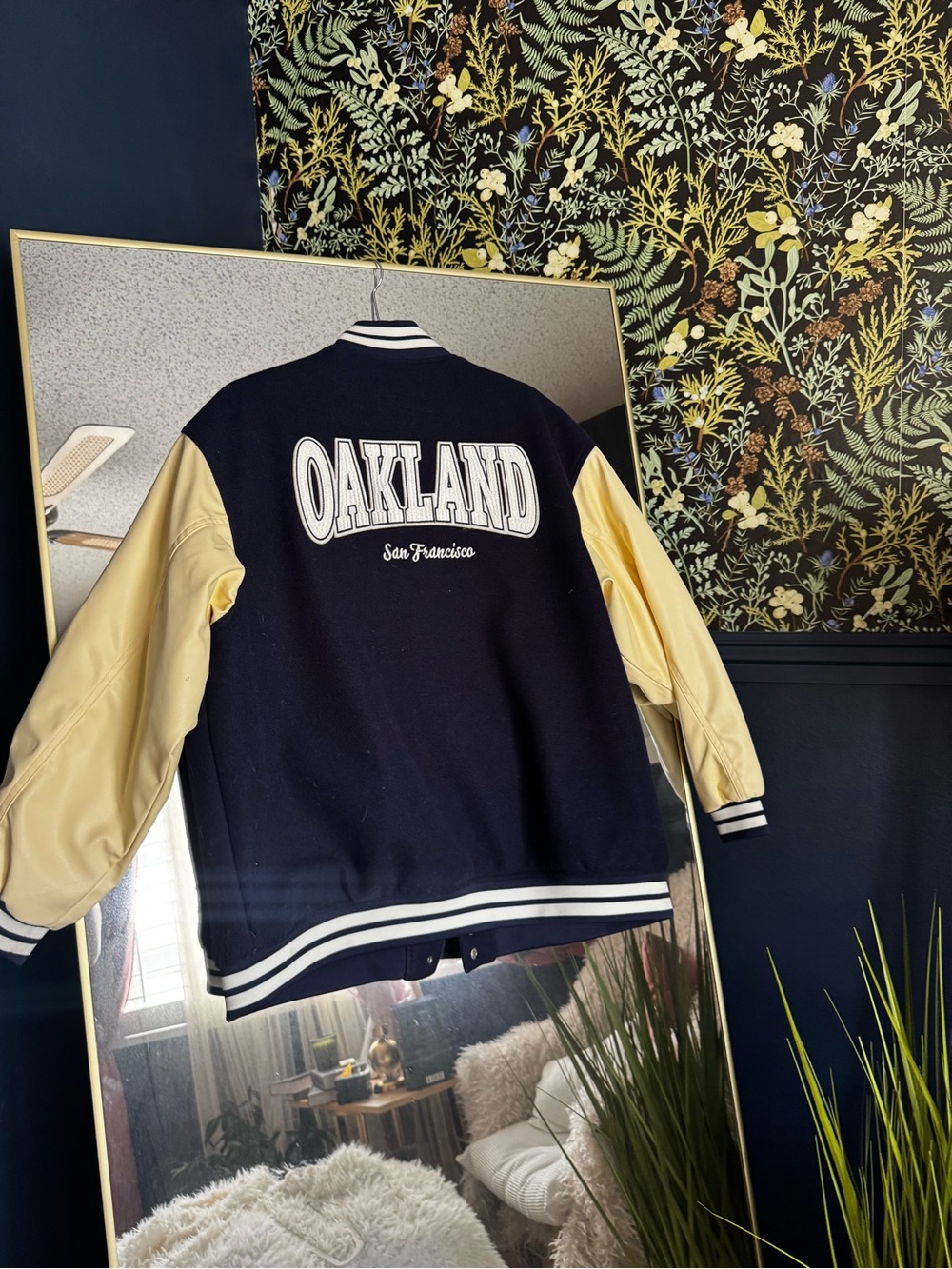 H&M Navy and Cream baseball jacket Oakland